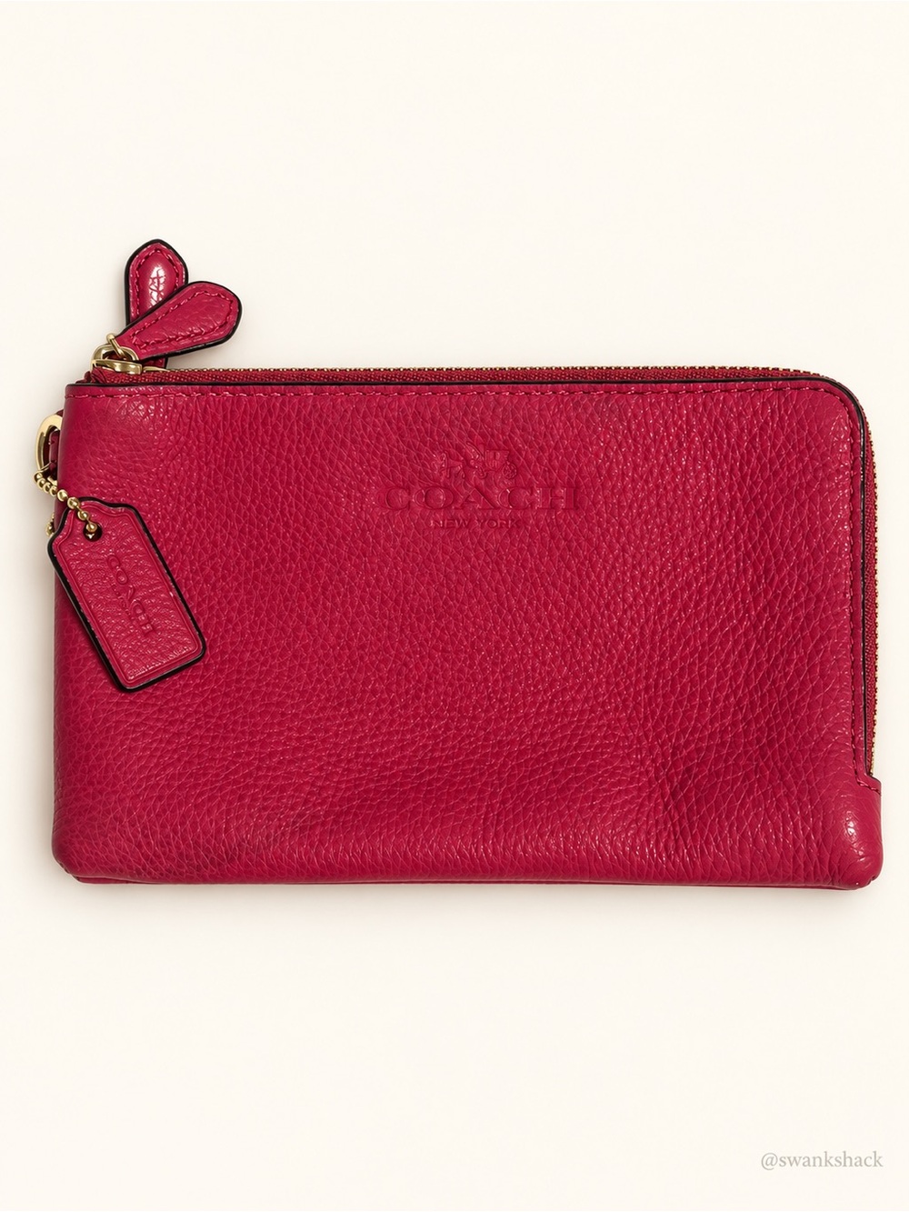 Coach Pink Pebbled Leather Double Zip Wallet Pouch F64130